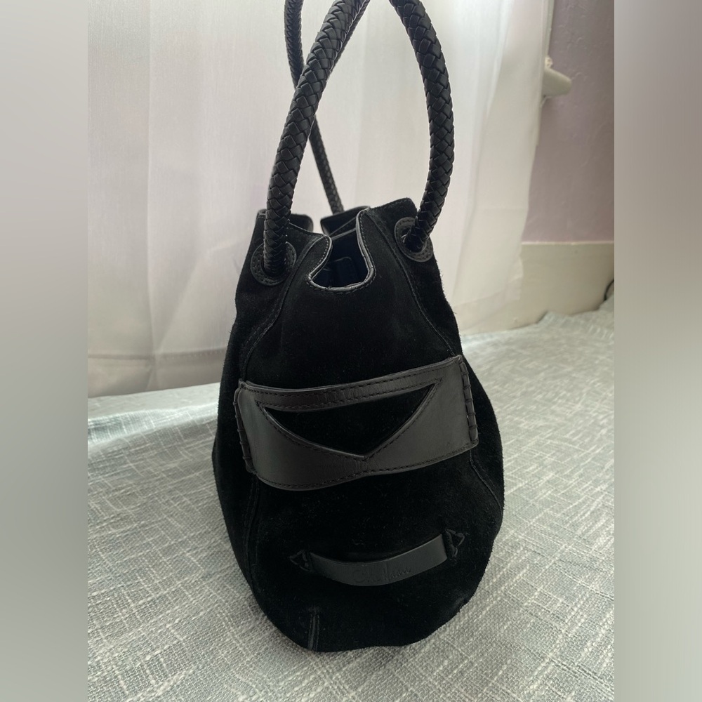 Cole Haan Suede Bucket Shoulder Bag w/ Braided Leather Handles – Black - Picture 2 of 11